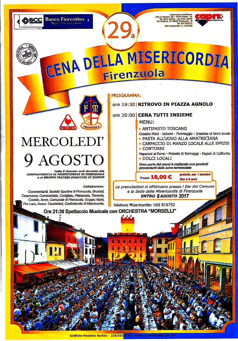 29° Edizione della “Cena della Misericordia” a Firenzuola. Tutte le info