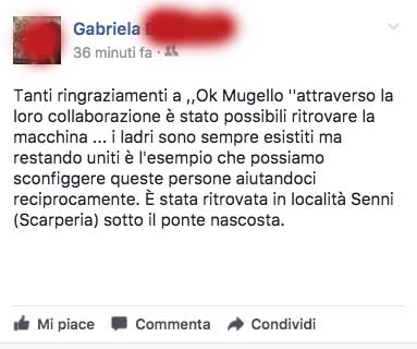 Ritrovata l'auto rubata grazie ai lettori di OK!Mugello