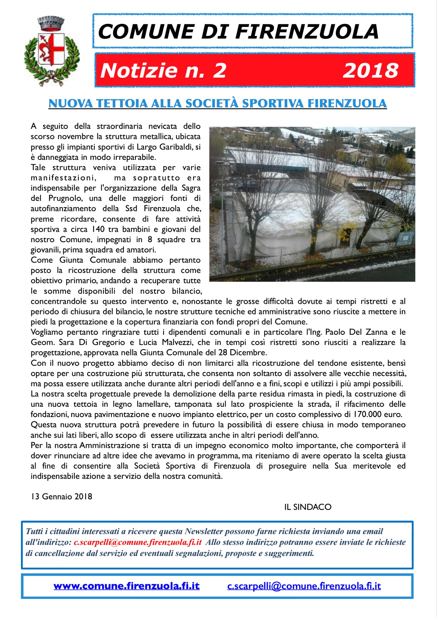 Firenzuola. Il Comune ricostruirà la struttura agli impianti sportivi: per 170mila euro