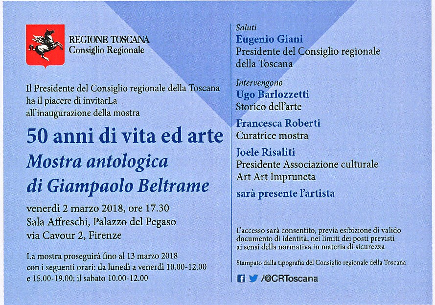 50 anni di vita e arte. Il Prof Beltrame (ex Giotto Ulivi) espone a Firenze