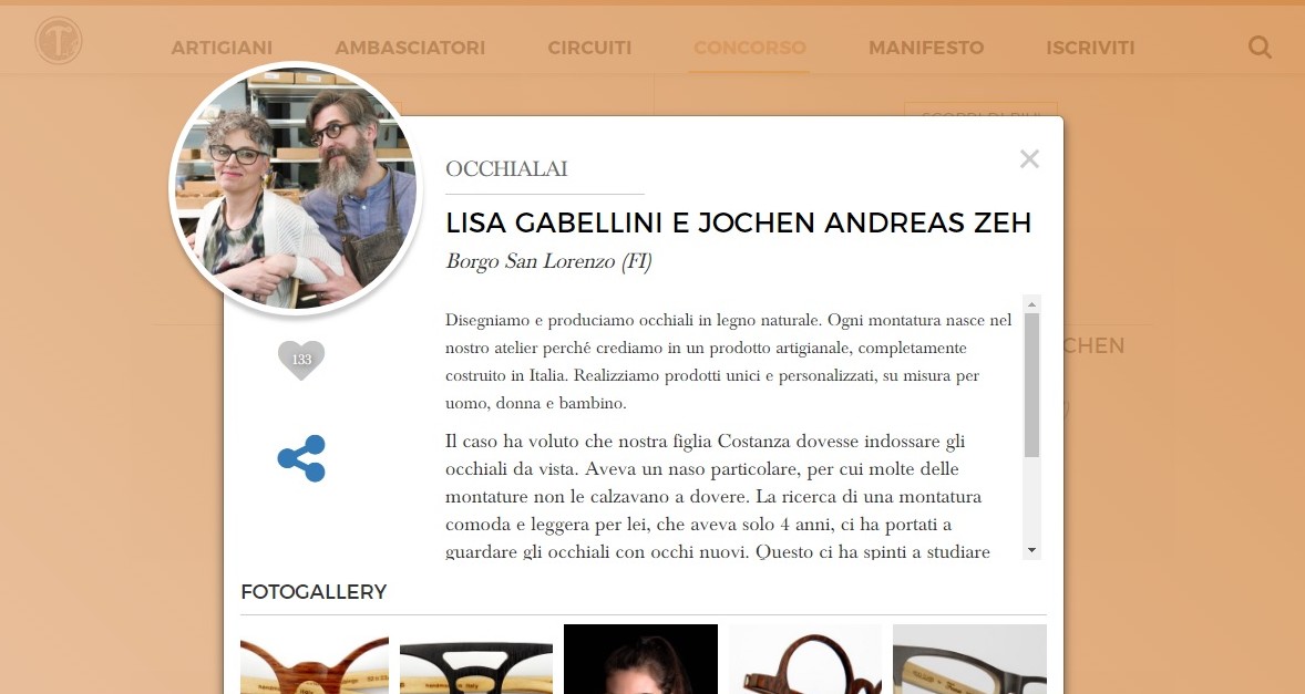 Gli occhiali in legno (di Borgo) e la scagliola (Pontassieve) finalisti a 'Artigiani del cuore'