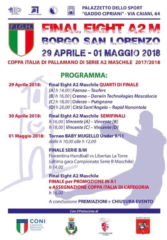 Pprogramma Final Eoght di pallamano Borgo SL 29-30 aprile e 1 Maggio 2018