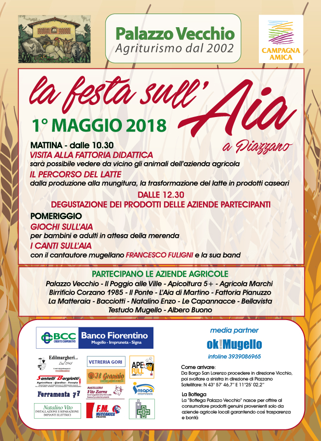 Ritorna la FESTA SULL'AIA a Piazzano. Il 1° Maggio vieni a passare una giornata in fattoria