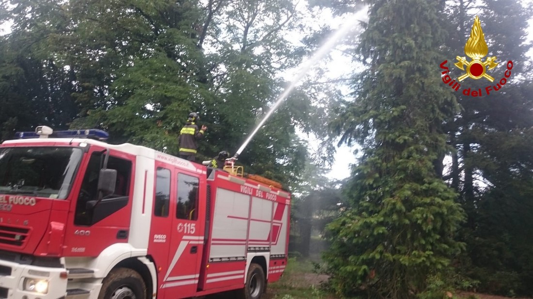 Mucciano. Albero in fiamme per un fulmine