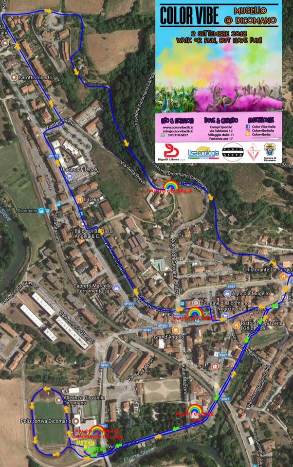 Color Vibe Dicomano: - 6 giorni. Mappa del percorso