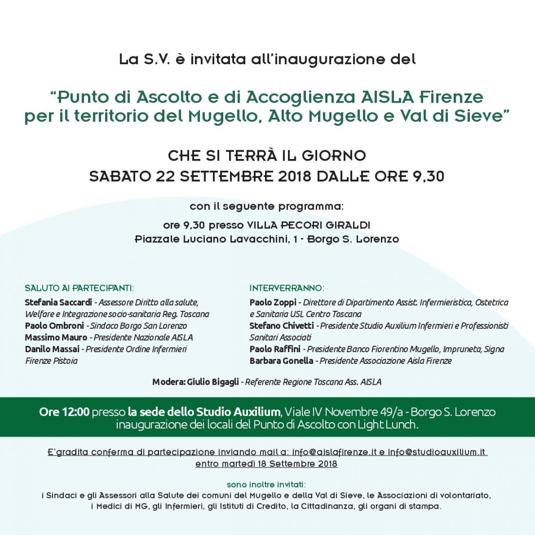 Inaugurazione del nuovo Punto di Ascolto e di Accoglienza AISLA Firenze