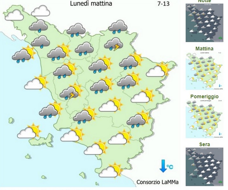 Domani (lunedì) torna il brutto tempo. Le previsioni del Lamma