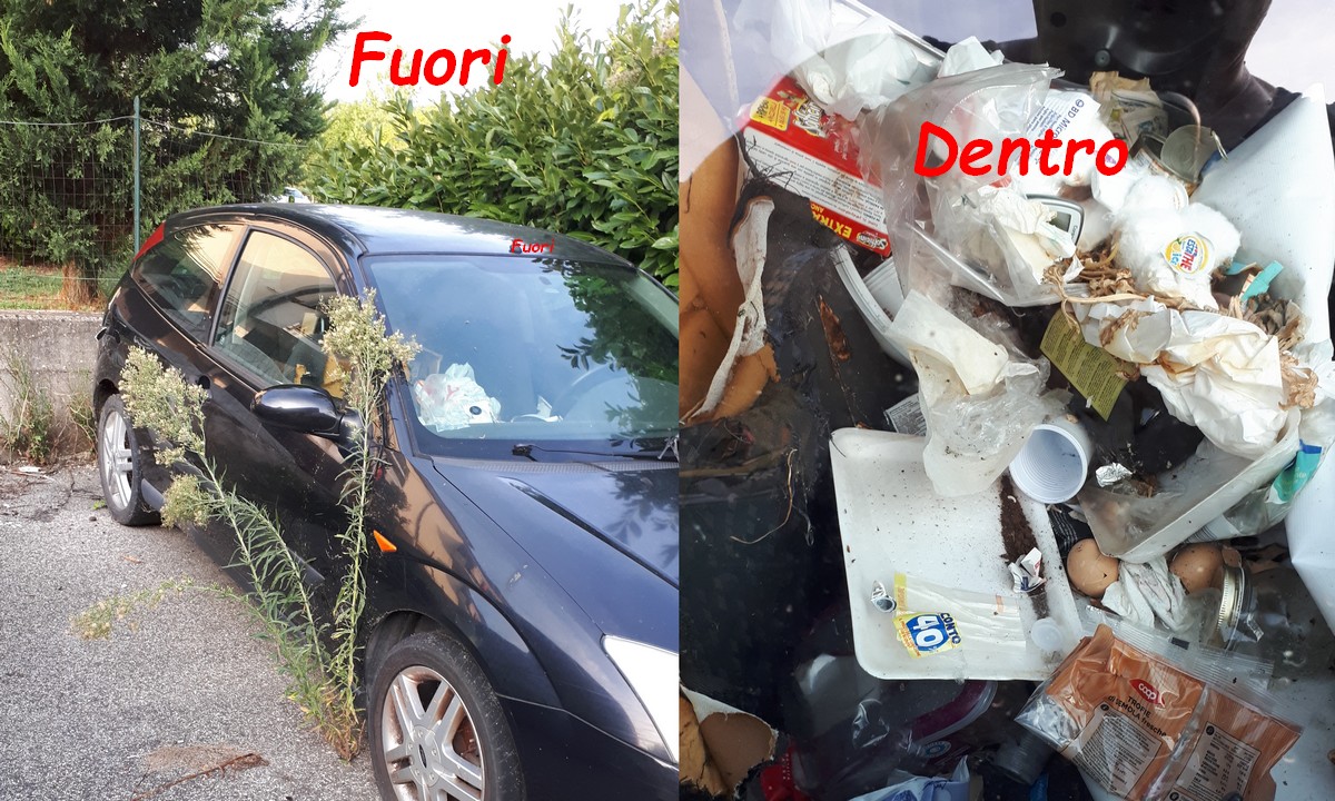 Auto abbandonata, usata come pattumiera. Accade a Luco