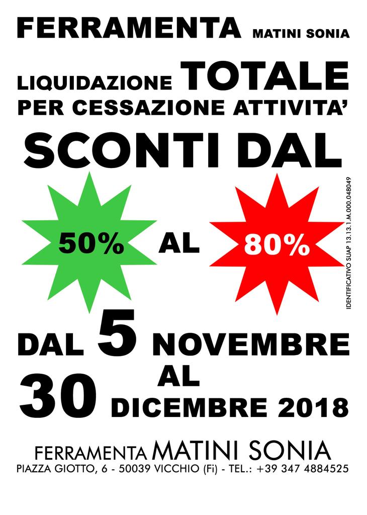 Liquidazione TOTALE da Ferramenta Matini Sonia a Vicchio