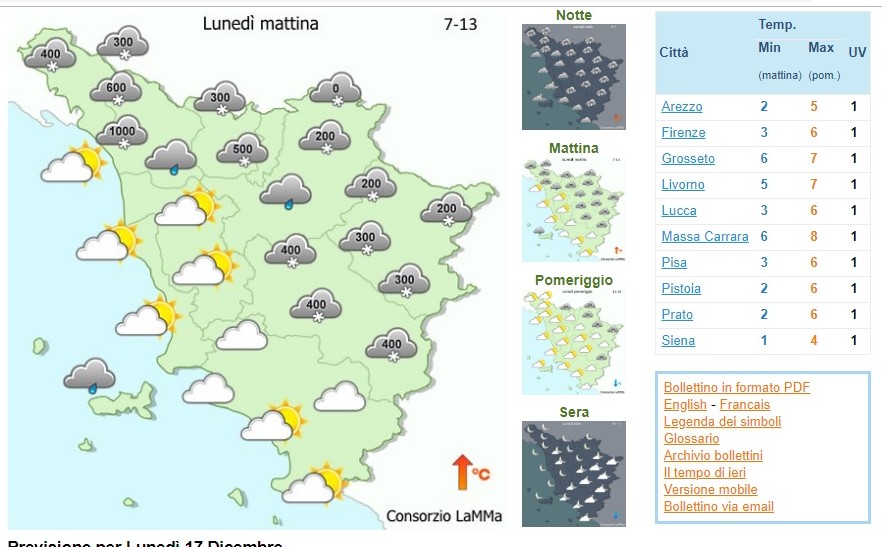 meteo lunedì mattina