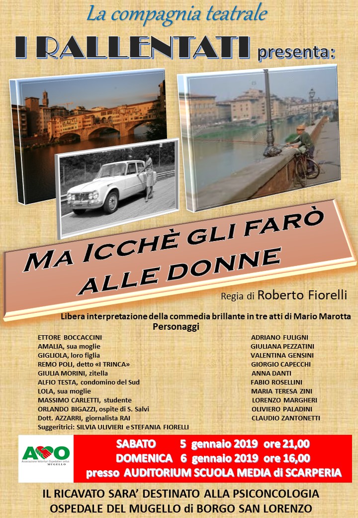 “Ma icchè gli farò alle donne” all’auditorium delle Scuole Medie di Scarperia. Il ricavato per Avo e psiconcologia (Ospedale del Mugello)