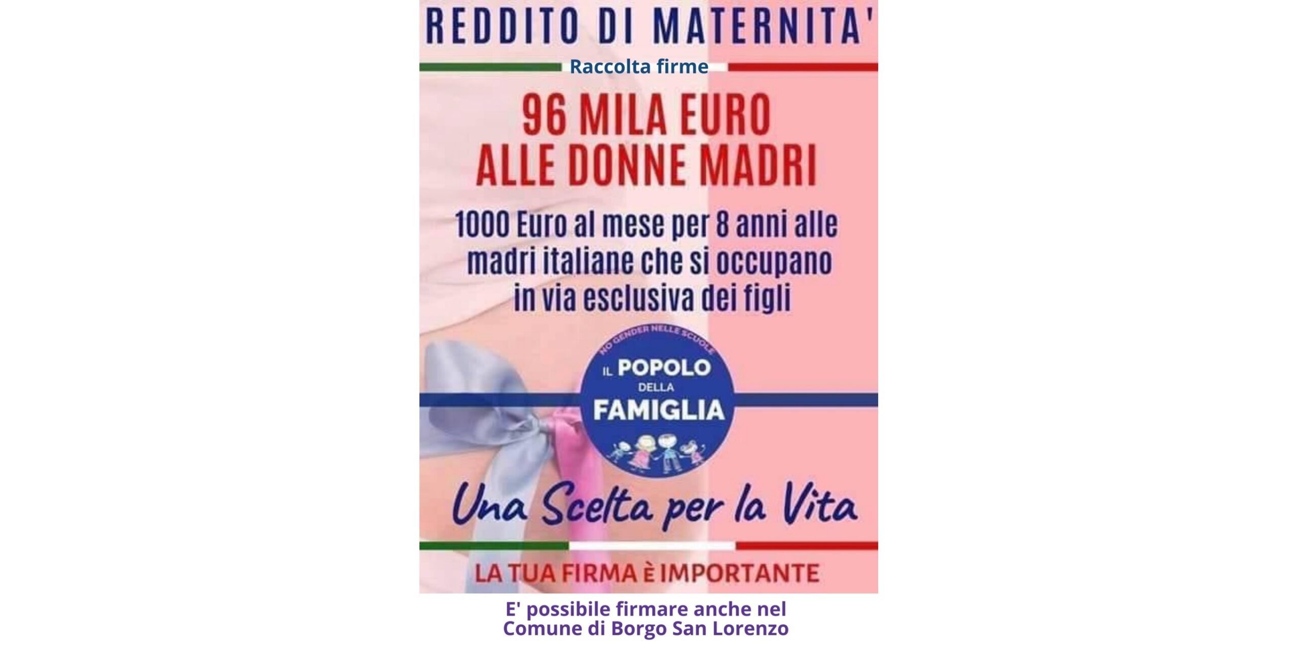 Reddito di maternità. Raccolta firme a Borgo, con il Popolo della Famiglia