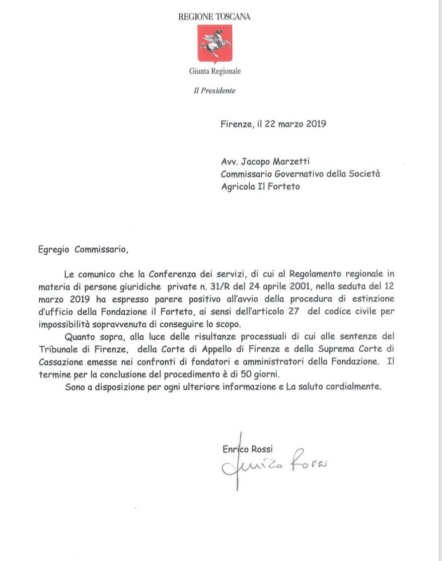Forteto. Procedura di estinzione per la Fondazione