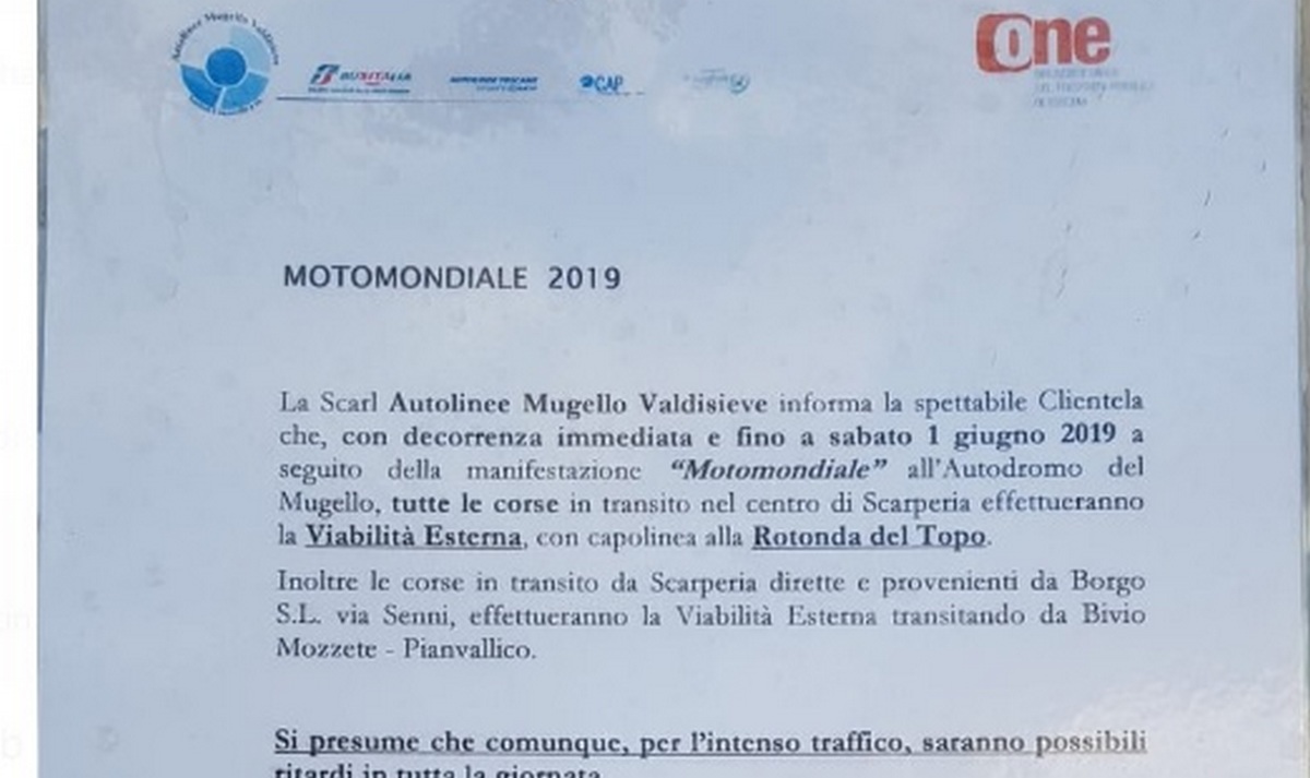 Motomondiale. Fermate bus spostate a Scarperia: Senza preavviso