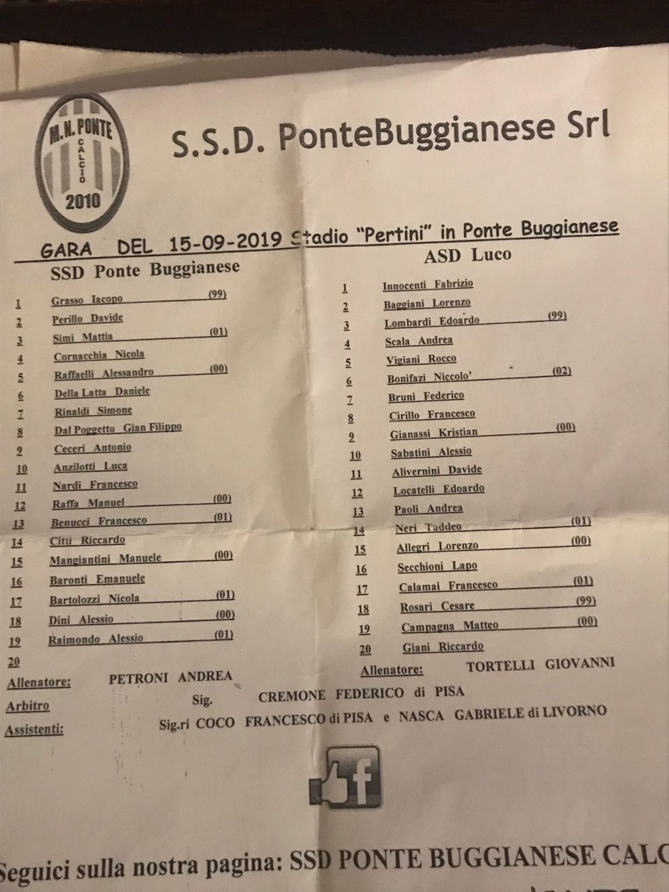 Calcio Promozione. Ponte Buggianese 3 - Luco 1