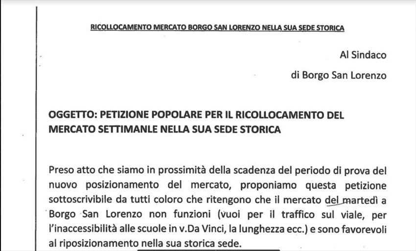 Il testo della petizione