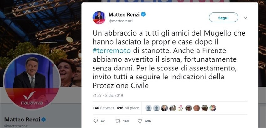 La solidarietà di Renzi