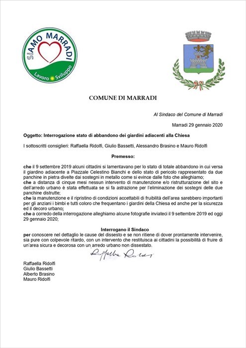 Il testo dell'interrogazione