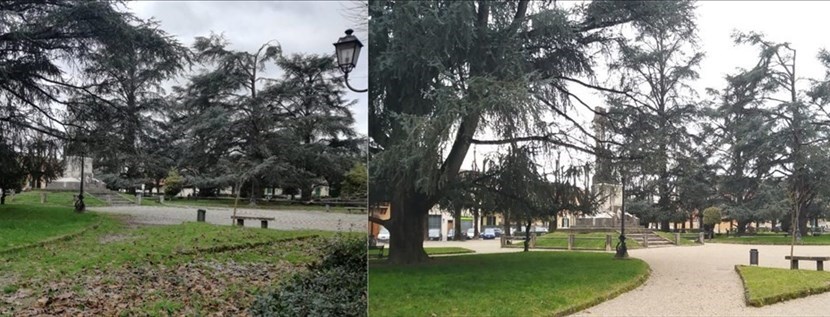 I giardini prima dell'intervento (a sinistra) e dopo (a destra)