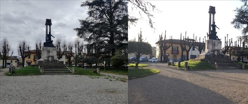 I giardini prima dell'intervento (a sinistra) e dopo (a destra)