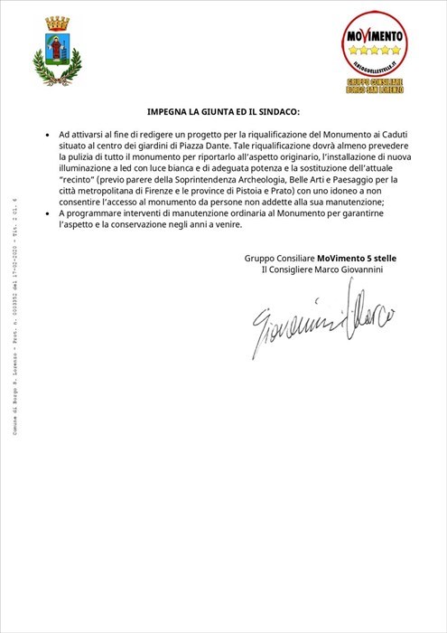 Il testo della mozione