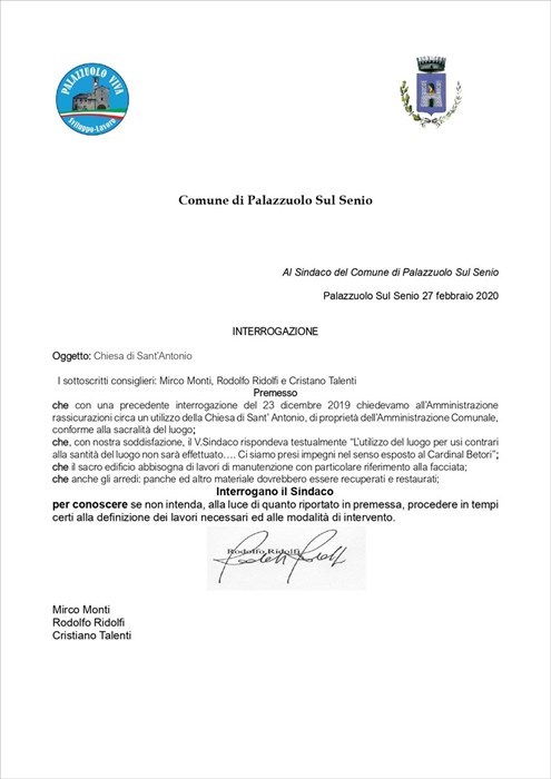 Il testo dell'interrogazione