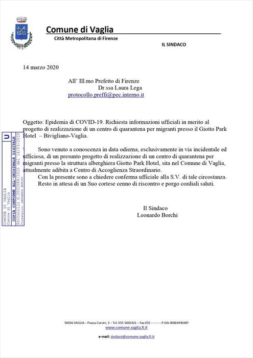 La lettera del sindaco Borchi
