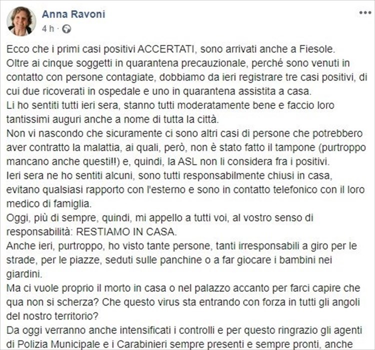 Ravoni annuncia i primi casi positivi