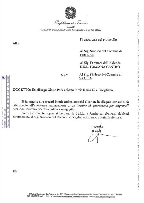 La lettera del Prefetto a Nardella