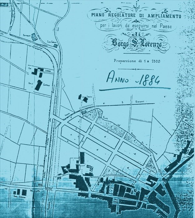 Il piano regolatore  del Borgo di fine ‘800 progettato dall’ing. Niccolò Niccolai  con il disegno dei futuri  giardini municipali