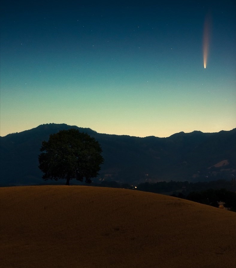 'L'albero solitario e la cometa'. La bellissima foto scattata da Piazzano