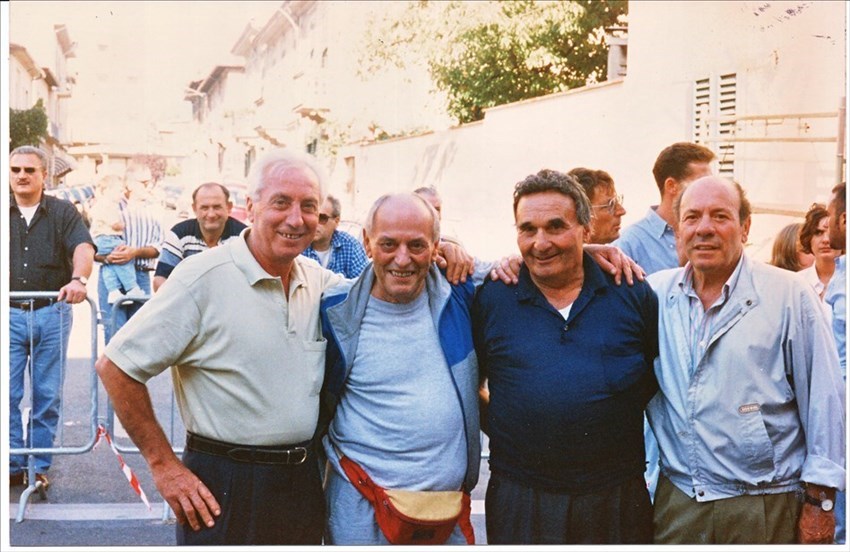 Marcello Mealli secondo a destra con alcuni ex ciclisti in occasione della 50° edizione della Coppa Liberazione (1995), da sinistra Adone Colzi, Ideale Saletti ( terzo nel 1947), Moreno