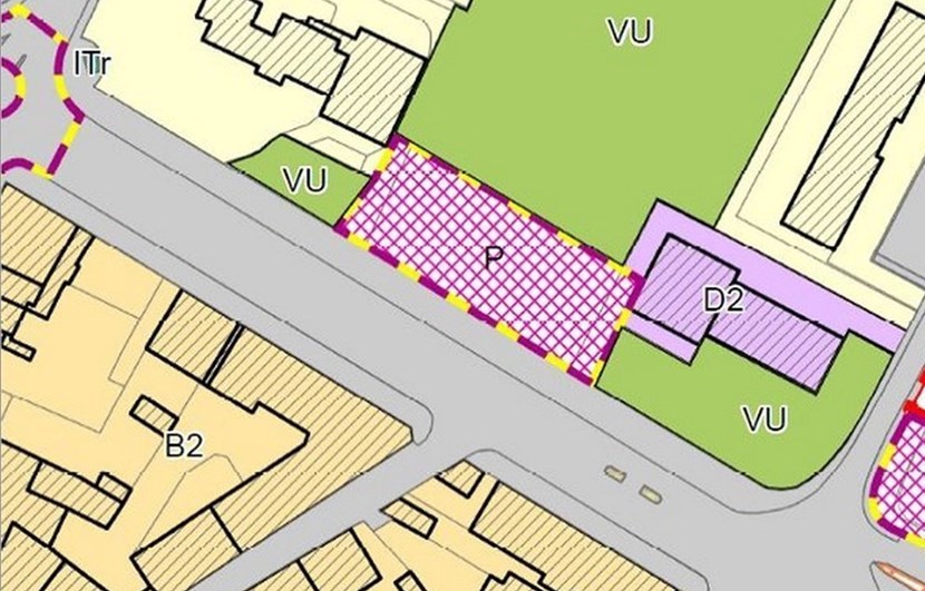 L'area di Borgo interessata. Con la P individuato il nuovo parcheggio ipotizzato