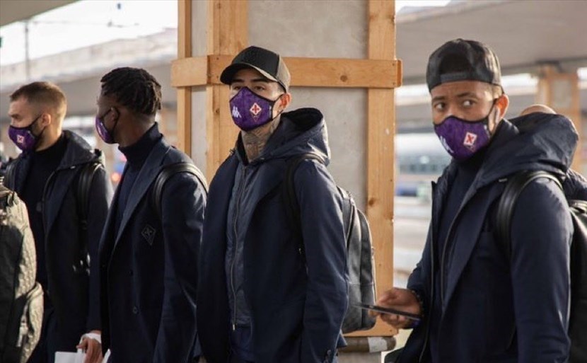 Fiorentina in partenza per Torino. Nella foto da sinistra: Pezzella, Kouamè, Pulgar e Igor