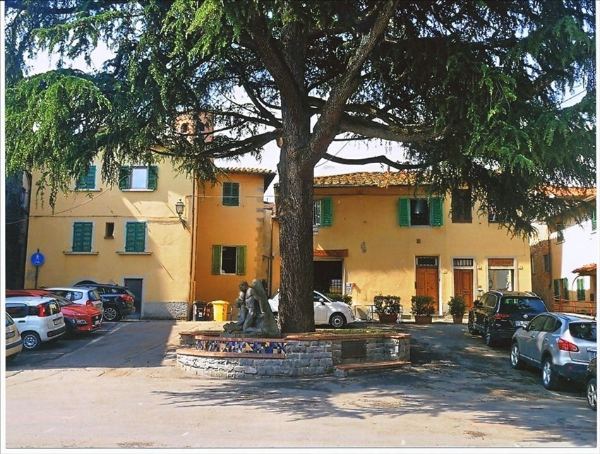 Foto 2: Anno 2021 – Piazza del Poggio con l’albero proveniente da Grezzano, ha ormai sulle spalle quasi 95 anni!