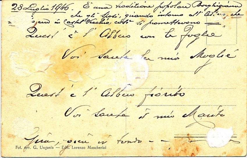 l retro della foto con lo scritto del Prof. Chino Chini.