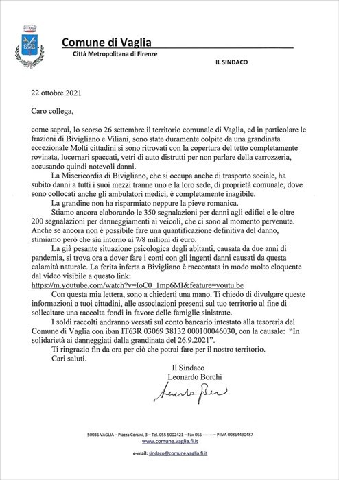 La lettera inviata da Borchi