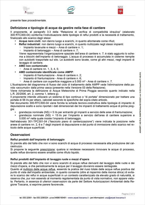 La relazione sugli scarichi