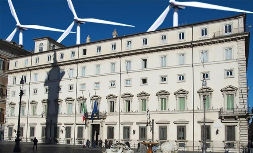 Pale eoliche su Palazzo Chigi. Elaborazione Devurbe.net