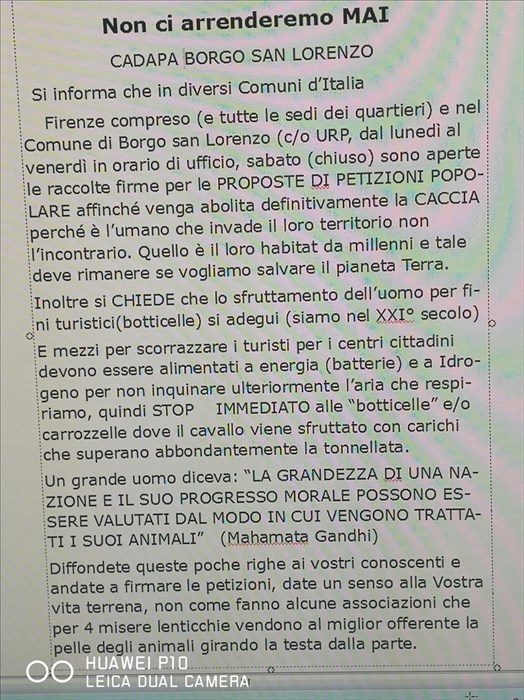 Il volantino contro la caccia