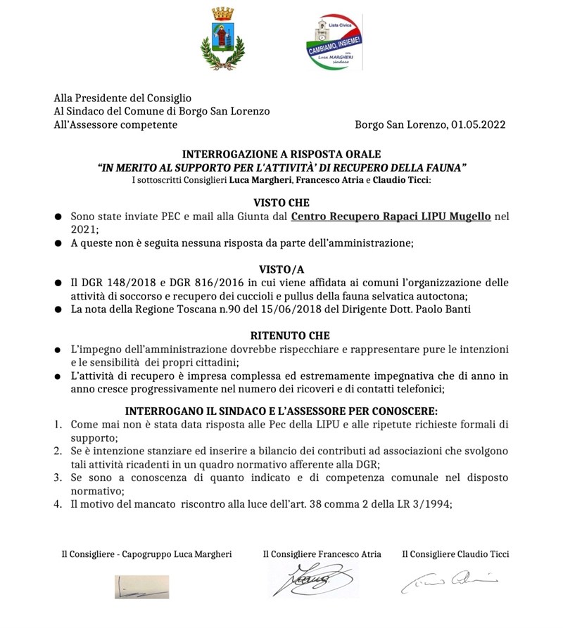 L’atto presentato a Maggio 2022