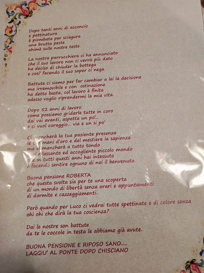 La poesia dedicata da una cliente