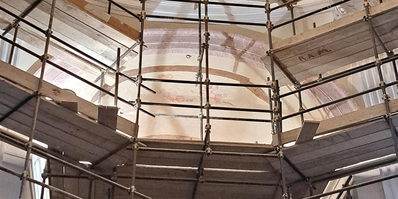 I ponteggi all’interno dell’Oratorio