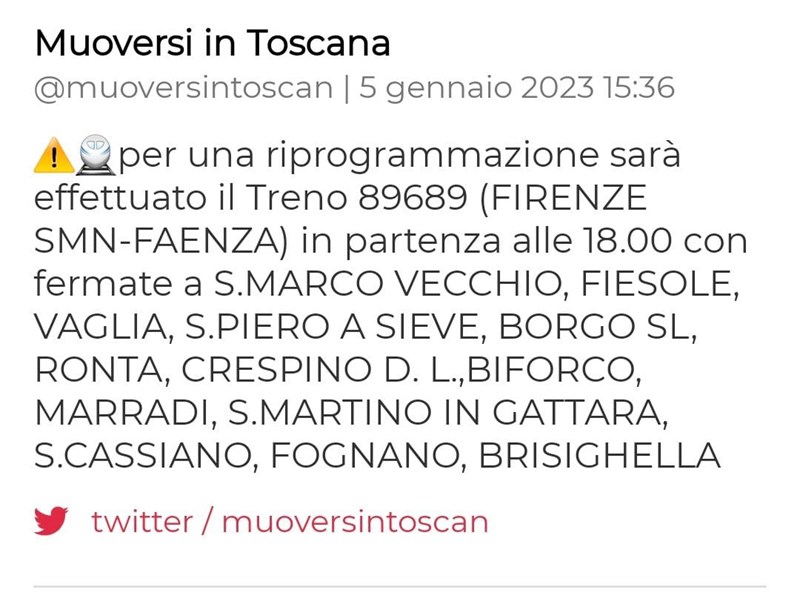 L'annuncio su Muoversi in Toscana