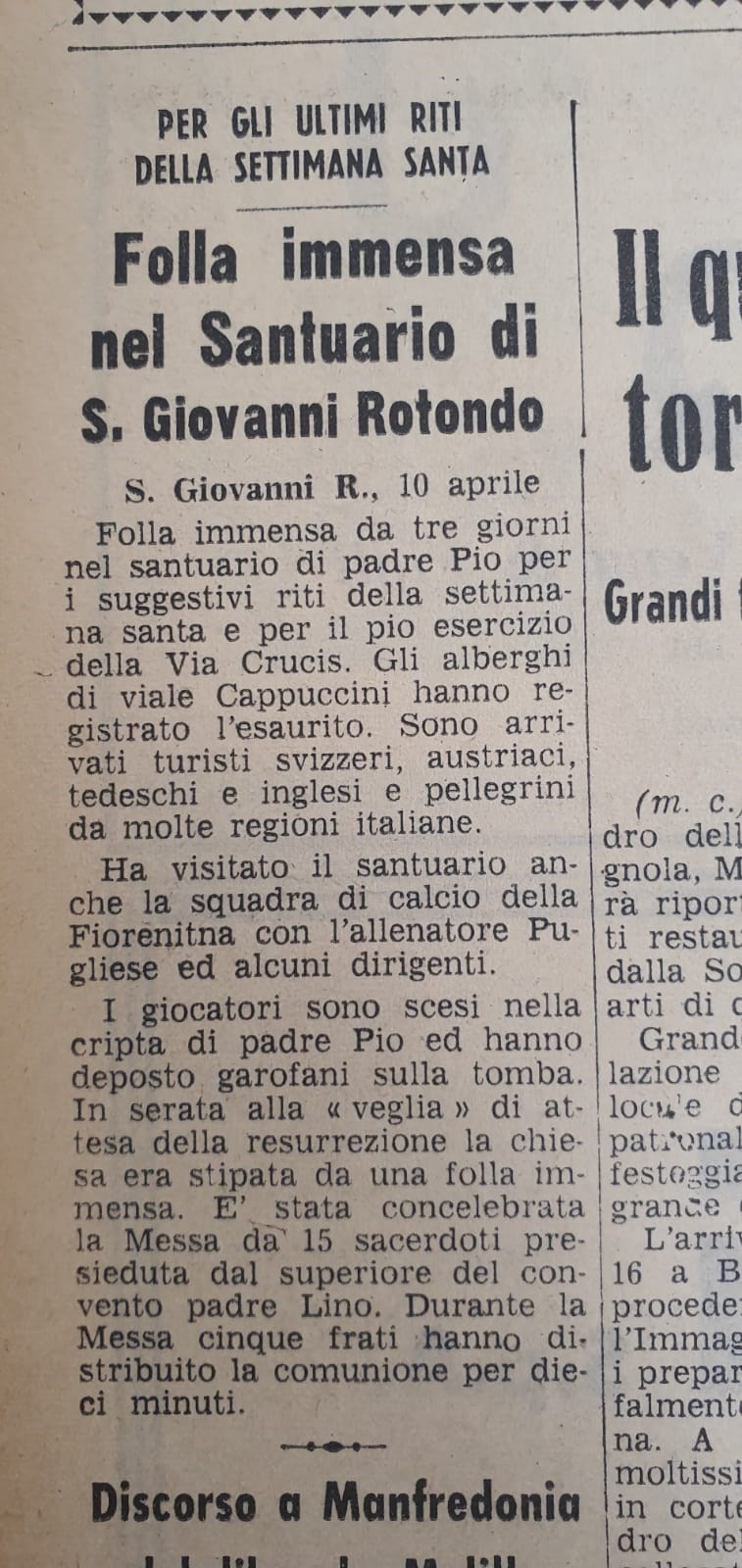 L’articolo che fu pubblicato a San Giovanni Rotondo