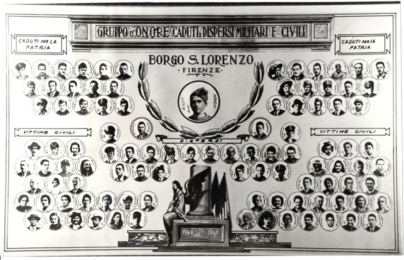 Il ricordo visivo di alcune vittime del bombardamento e dei caduti nella seconda guerra mondiale