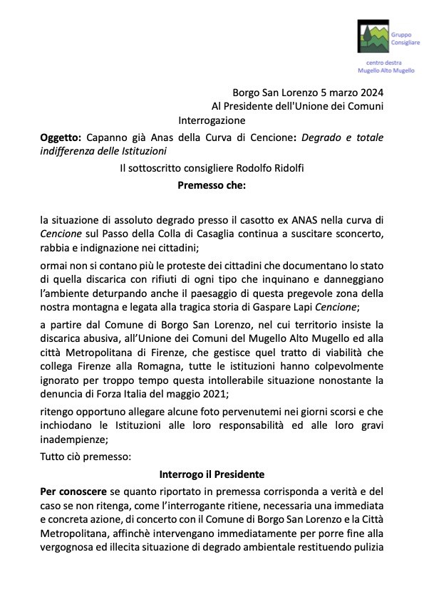 Interrogazione Forza Italia