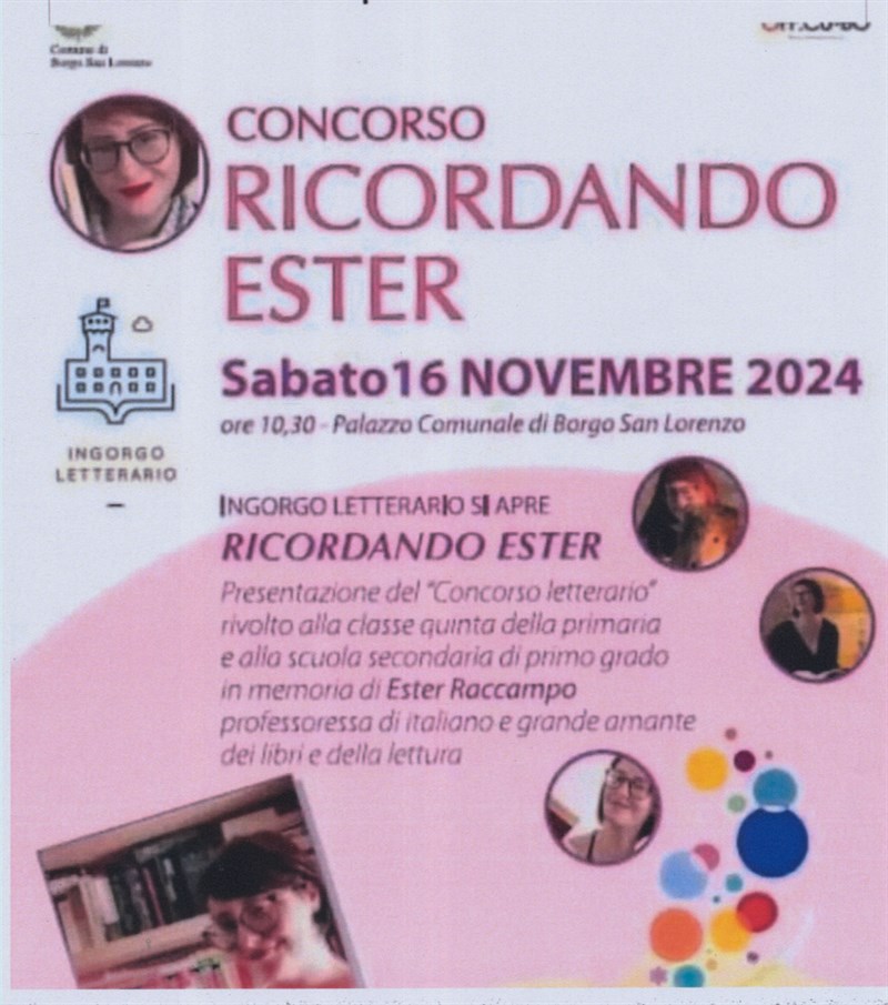 La locandina dell’evento ""Ricordando Ester"" nel Palazzo Comunale