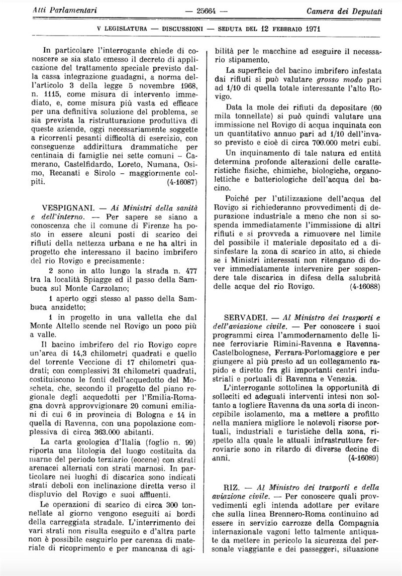 Interrogazione Vespignani nel 1971