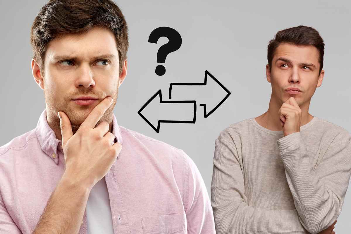 uomini dubbio simbolo frecce